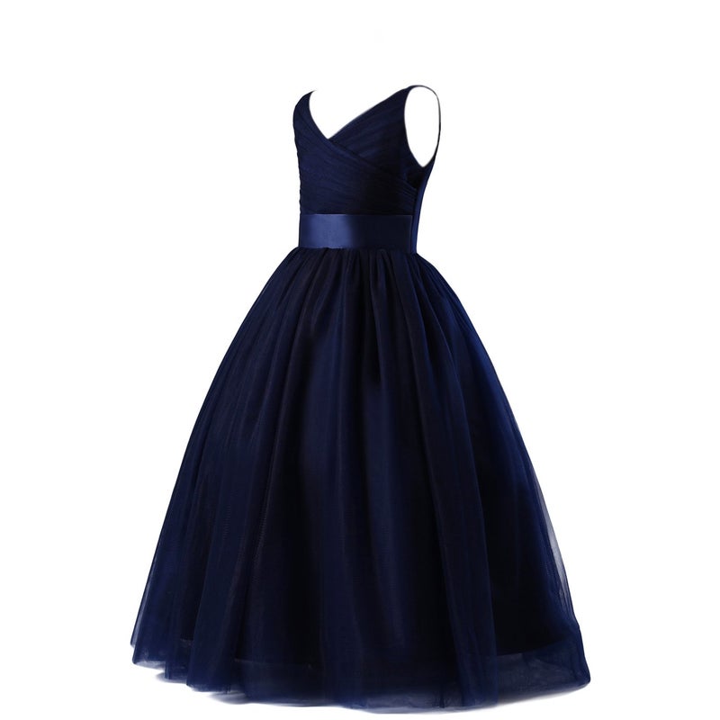 Glamulice Navy Blue Flower Girl Lace Bridesmaid Dress Long A Line Wedding Pageant Dresses Tulle Spaghetti Strap Party Gown Princess Kids Birthday Maxi Prom Ballgown 8 Girls Holiday Gown Christmas Gala - Image 5